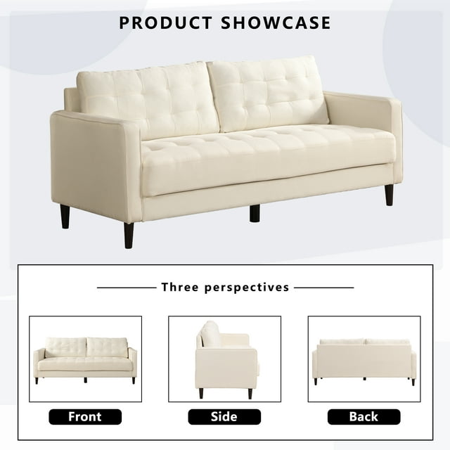 FFH 75 " Fabric Tufted Upholstered Sofa Couch with Square Arm, Modern 3 Seater Sofa for Living Room, Beige