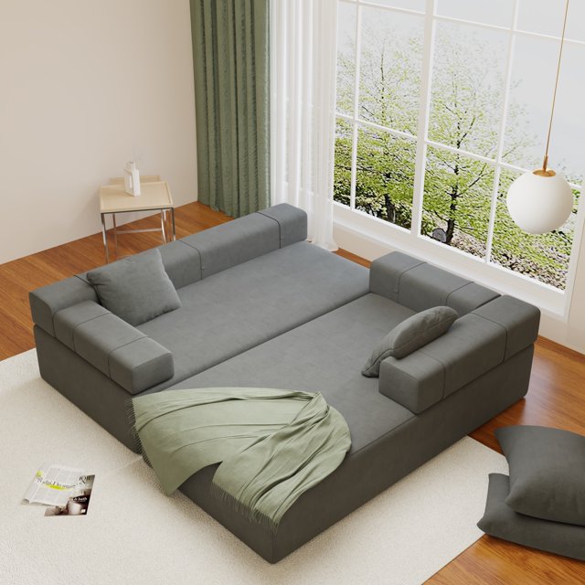 FFH Upholstered Sectional Sofa, Modern Convertible Modular Sofa Set with 6 Pillows, 108" L Shaped Sofa Couch, 2 Pieces Living Room Furniture Set, Gray