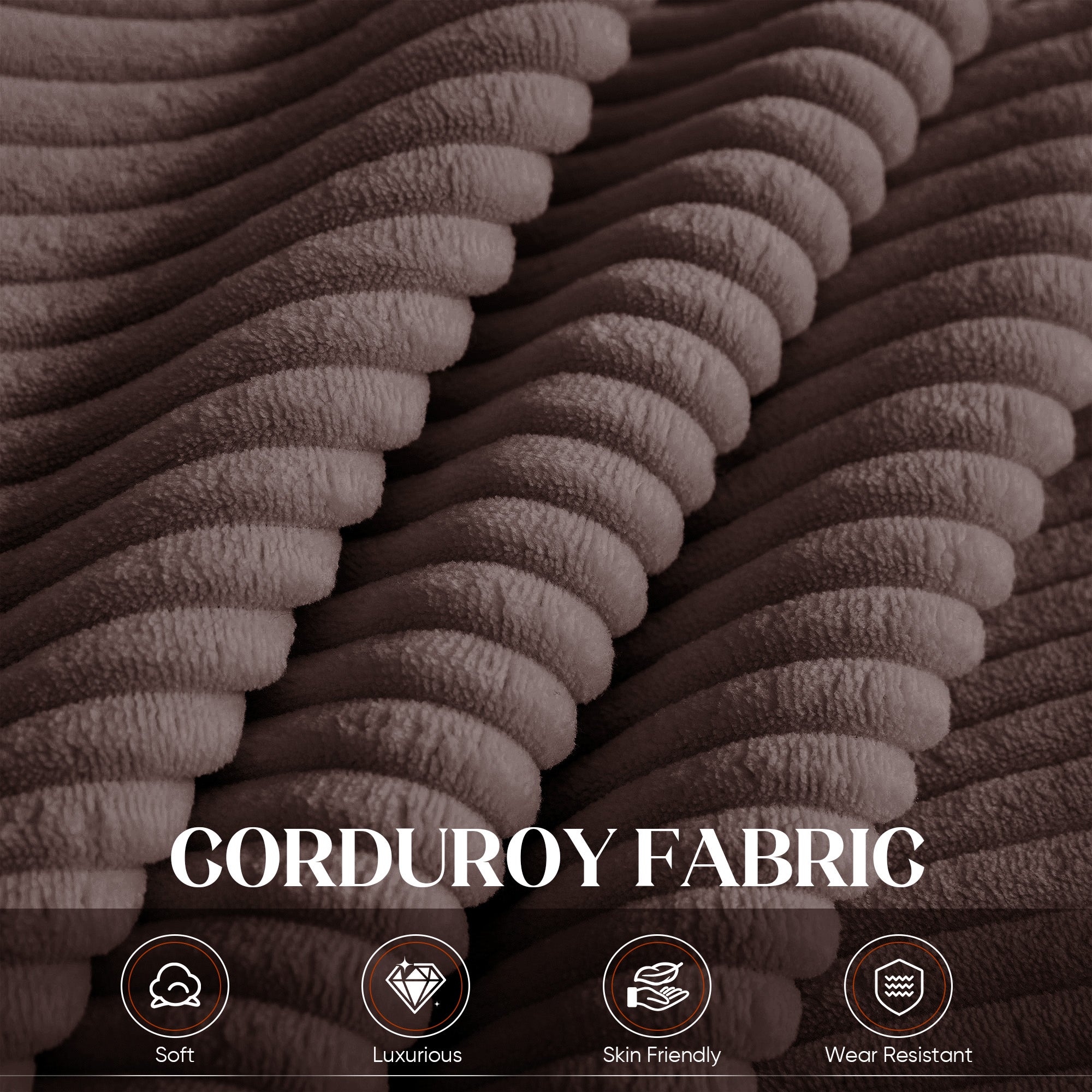 FFH 83.5" Living Room Sofa with Cup Holders, Cozy Plush Upholstered Couch, Corduroy Sofa 3-Seater, Brown