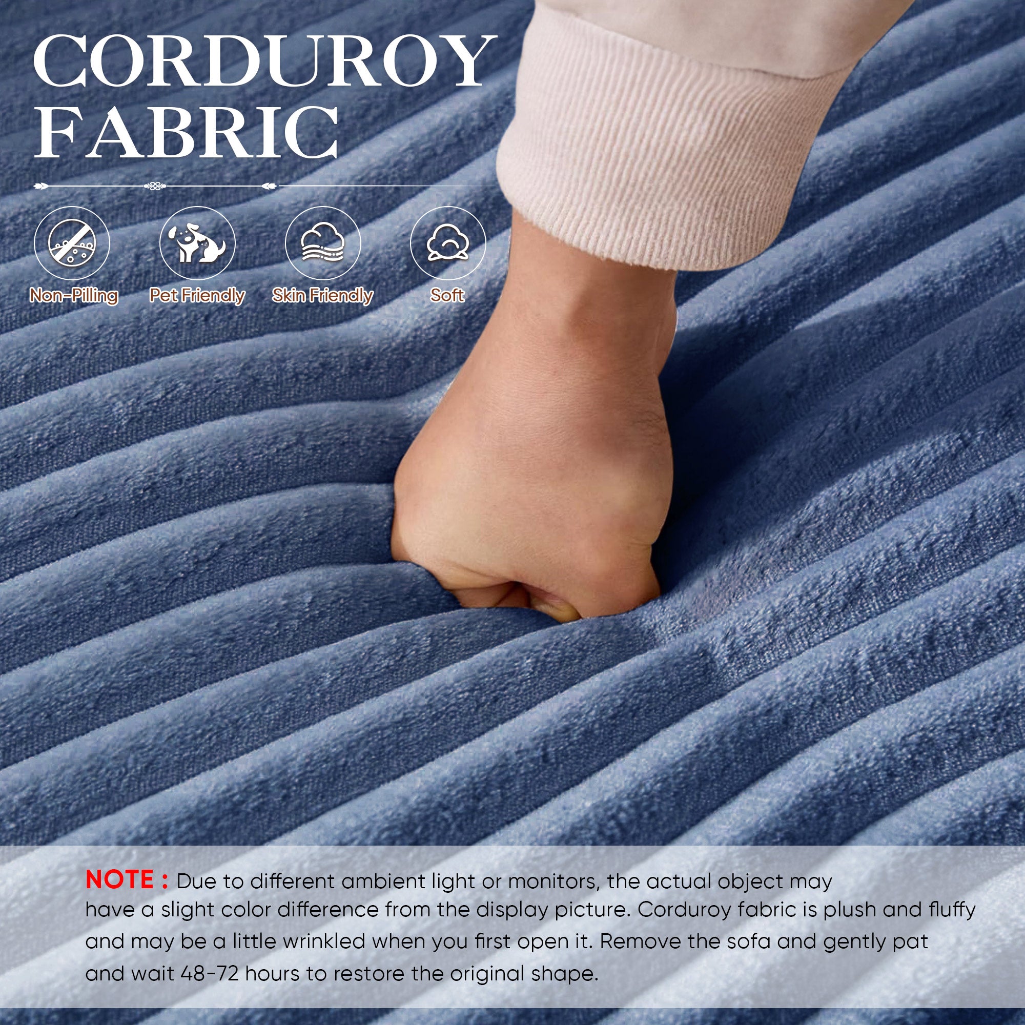 FFH 107" Cloud Sectional Sofa with Right Chaise, Cozy L-Shaped Modular Sofa, Plush Corduroy Sleeper Bed Couch, No Assembly Required, Blue