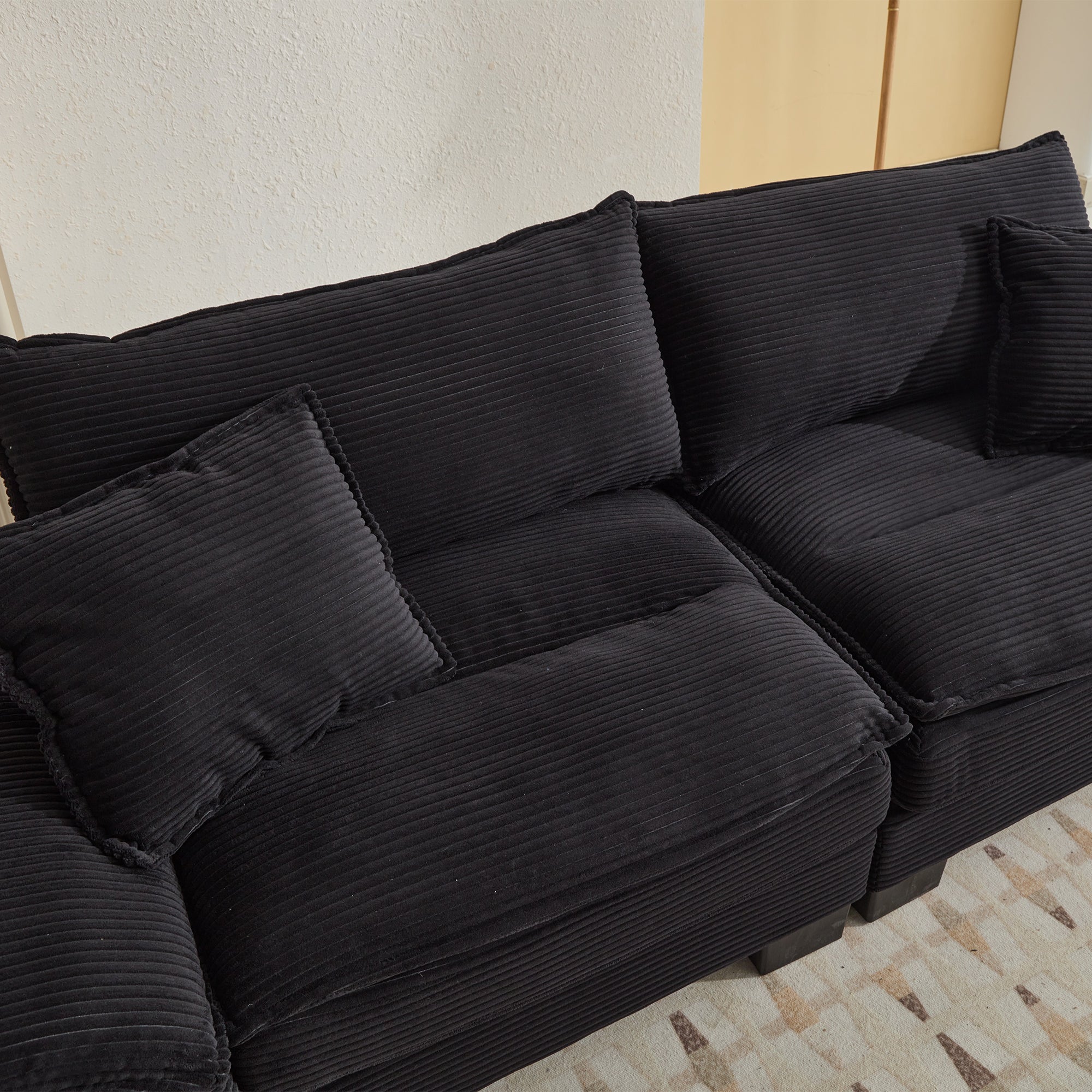 FFH 80"L Corduroy Deep Seat Sofa, Upholstered 3-Seater Sleeper Couch for Living Room, Black