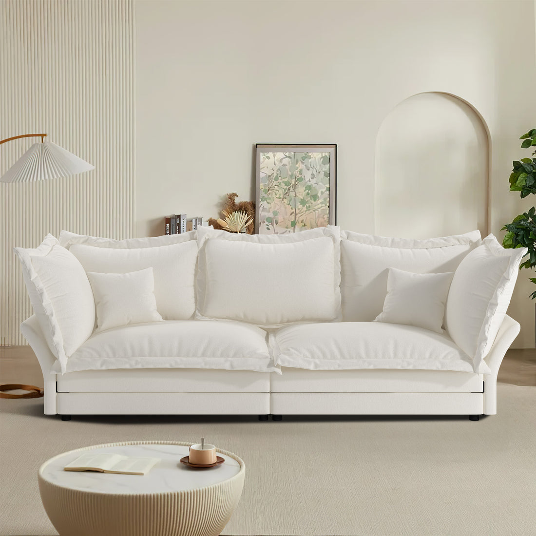 FFH 90.55" Reversible Sofa, Modern Upholstered Velvet Cloud Couch with Soft Pillows, Comfy Lounge Sofa with Deep Seat for Living Room