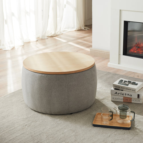FFH Round Storage Ottoman, 2 in 1 Function, Work as End table and Ottoman, Dark Grey (25.5"x25.5"x14.5")