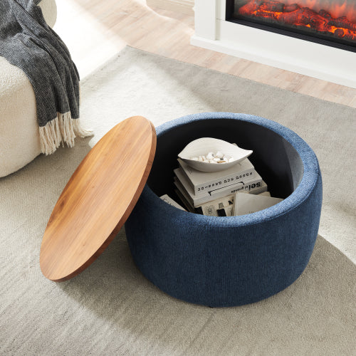 FFH Round Storage Ottoman, 2 in 1 Function, Work as End table and Ottoman, Dark Grey (25.5"x25.5"x14.5")