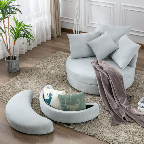 FFH 360° Swivel Accent Barrel Chair with Storage Ottoman & 4 Pillows, Modern Linen Leisure Chair Round Accent for Living Room,Creamy White