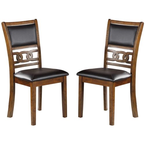 FFH Dining Room Furniture Walnut Finish Set of 2 Side Chairs Cushion Seats Unique Back Kitchen Breakfast Chairs