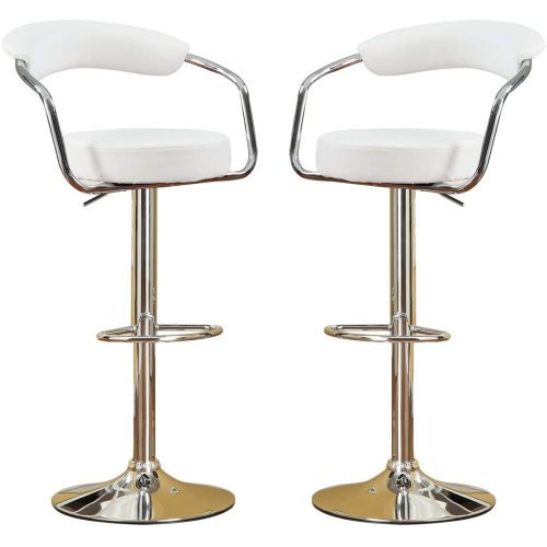 FFH Contemporary Style White Color Bar Stool Counter Height Chairs Set of 2 Adjustable Swivel Kitchen Island Stools