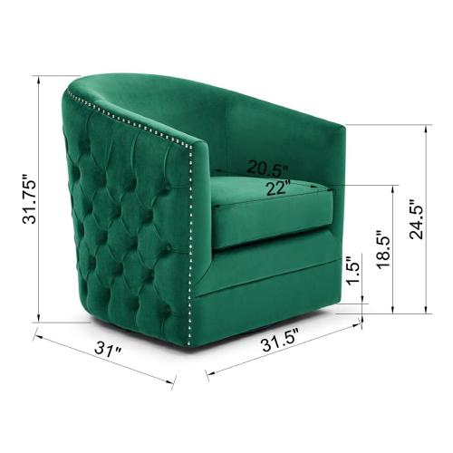 FFH 31.5"W Velvet Swivel Accent Chair-Green