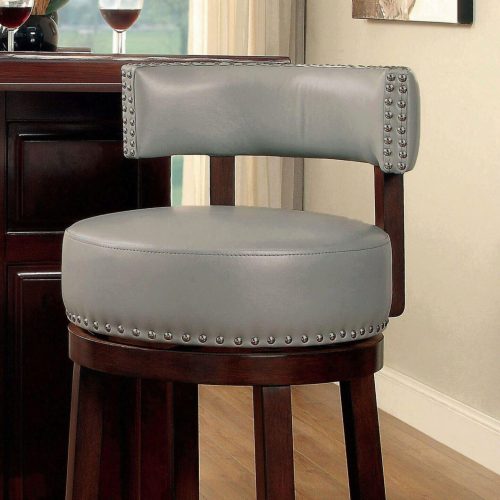 FFH Sherly Set of 2 Bar stool 30" Swivel Stool Dark Oak Solid wood Dark Gray Leatherette Chairs Dining Room