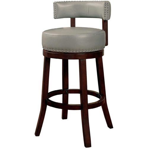 FFH Sherly Set of 2 Bar stool 30" Swivel Stool Dark Oak Solid wood Dark Gray Leatherette Chairs Dining Room