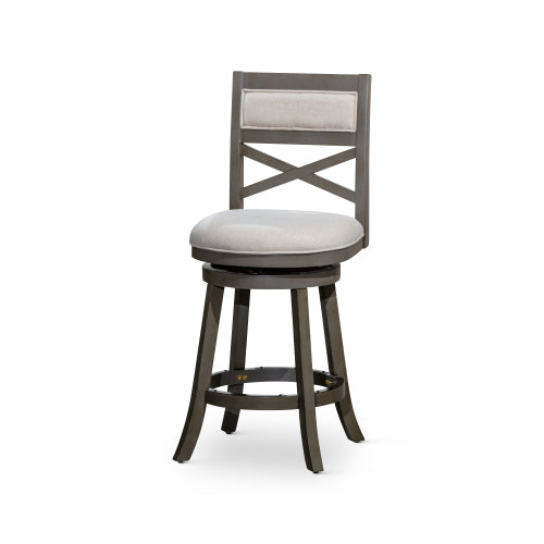 FFH 30" Bar Height X-Back Swivel Stool, Espresso Finish, Black Leather Seat