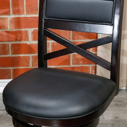 FFH 30" Bar Height X-Back Swivel Stool, Espresso Finish, Black Leather Seat