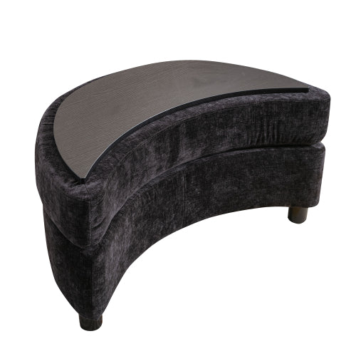 FFH 32.7" W Chenille Upholstered Half Crescent Moon Storage Bench Large Ottoman With Tray Serve As Side Table Soft Padded Seat Dressing Shoe Bench Foot Rest For Living Room, Entryway, Hallway(Black)