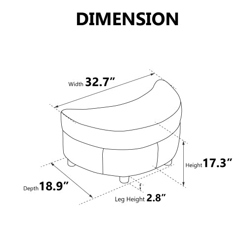 FFH 32.7" W Chenille Upholstered Half Crescent Moon Storage Bench Large Ottoman With Tray Serve As Side Table Soft Padded Seat Dressing Shoe Bench Foot Rest For Living Room, Entryway, Hallway(Black)