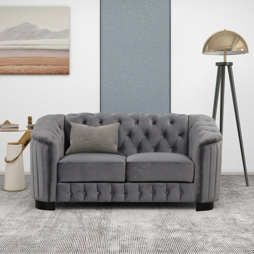 FFH 64" Velvet Upholstered Loveseat Sofa,Modern Loveseat Sofa with Thick Removable Seat Cushion,2-Person Loveseat Sofa Couch for Living Room,Bedroom,or Small Space,Gray