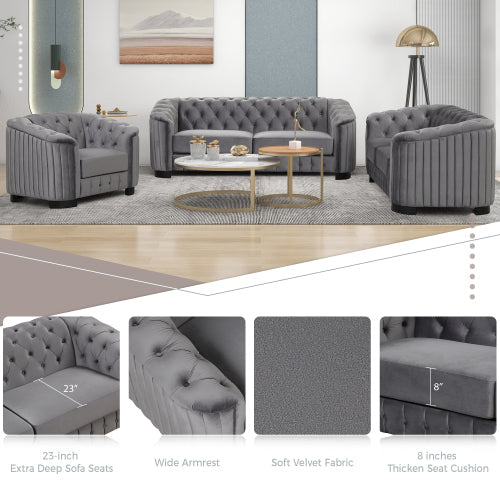 FFH 64" Velvet Upholstered Loveseat Sofa,Modern Loveseat Sofa with Thick Removable Seat Cushion,2-Person Loveseat Sofa Couch for Living Room,Bedroom,or Small Space,Gray