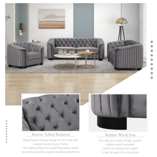 FFH 64" Velvet Upholstered Loveseat Sofa,Modern Loveseat Sofa with Thick Removable Seat Cushion,2-Person Loveseat Sofa Couch for Living Room,Bedroom,or Small Space,Gray