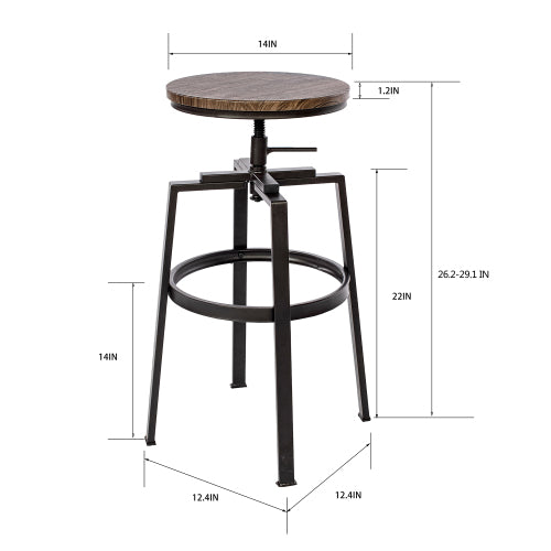 FFH Set of 2 Swivel Adjustable Height Bar Stool - WALNUT & BLACK
