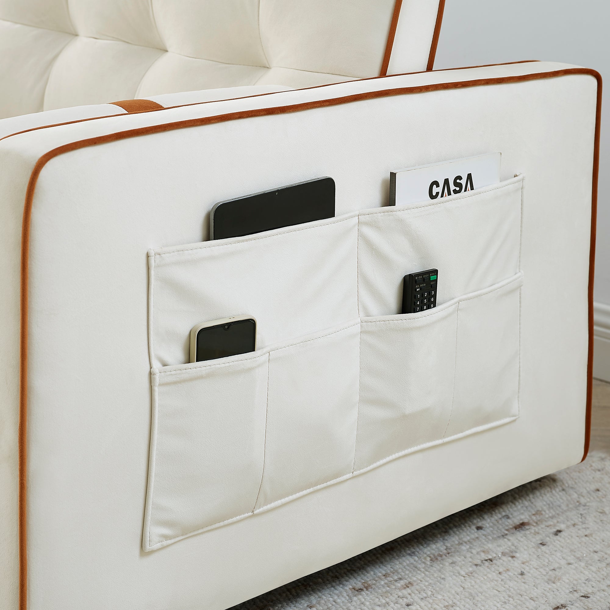 FFH 55.5" Convertible Futon Sofa Bed, Loveseats Sleeper with Adjsutable Backrest, Pull Out Sofa Bed for Living Room, Beige Velvet