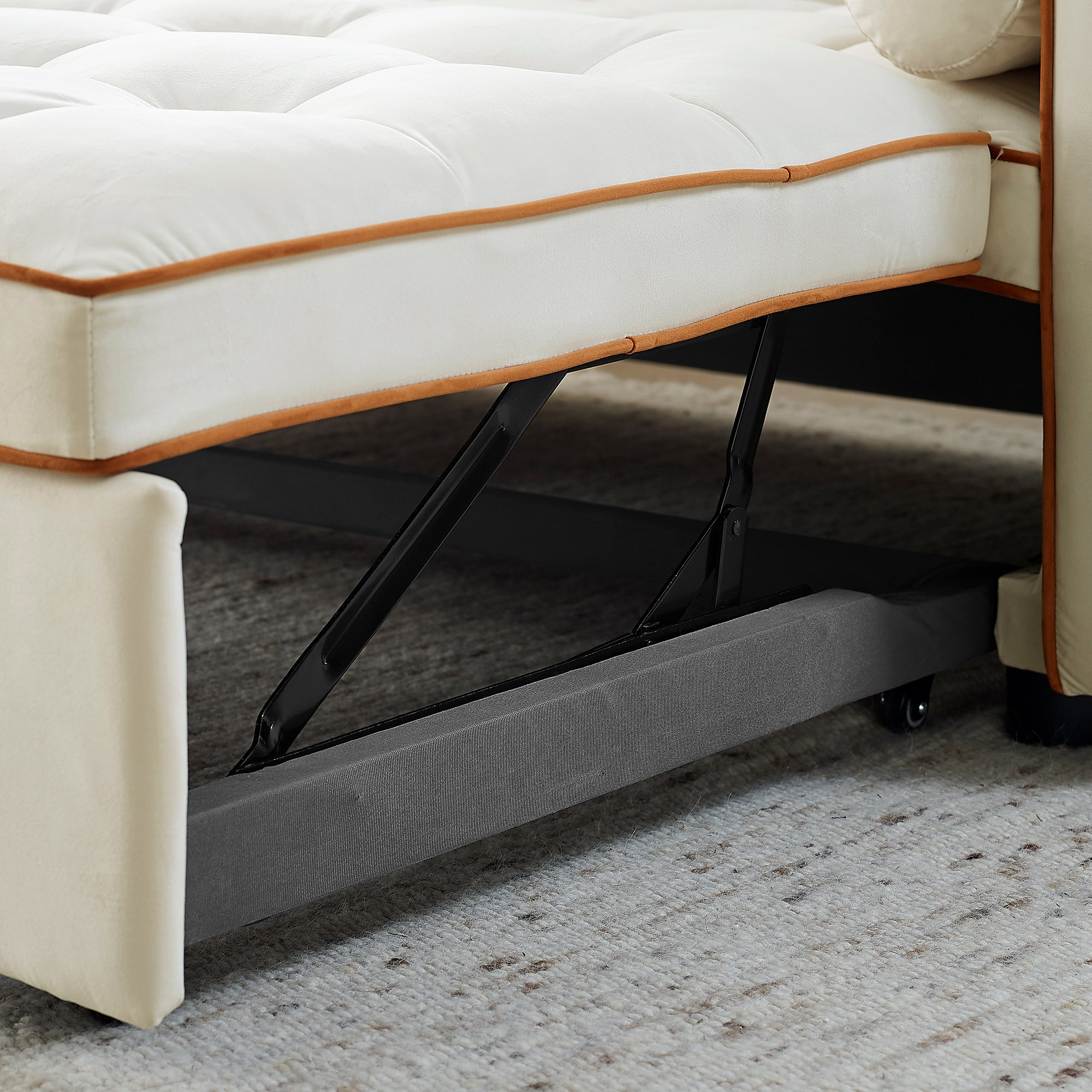 FFH 55.5" Convertible Futon Sofa Bed, Loveseats Sleeper with Adjsutable Backrest, Pull Out Sofa Bed for Living Room, Beige Velvet