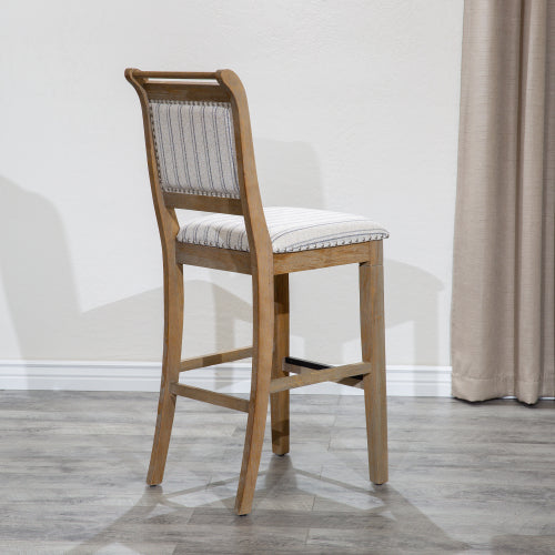 FFH 30" Bar Stool, Rustic Gray Finish, Gray Stripe Fabric Seat