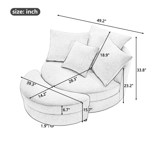 FFH 360° Swivel Accent Barrel Chair with Storage Ottoman & 4 Pillows, Modern Linen Leisure Chair Round Accent for Living Room,Creamy White