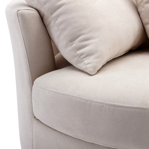 FFH 360° Swivel Accent Barrel Chair with Storage Ottoman & 4 Pillows, Modern Linen Leisure Chair Round Accent for Living Room,Creamy White