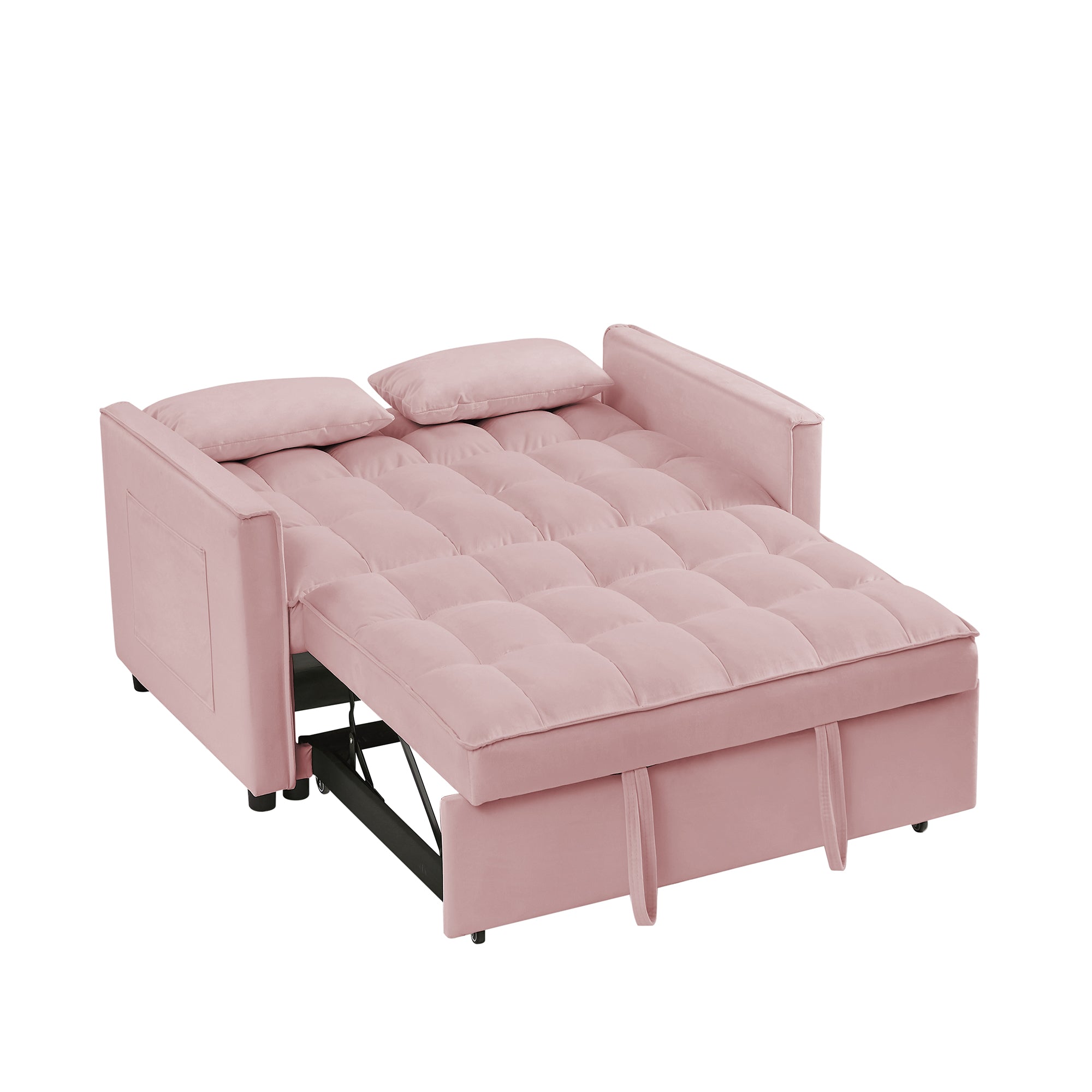 FFH 55" Convertible Sleeper Loveseat, Modern Velvet Futon Sofa Bed, Pull Out Sofa Bed for Apartment, Pink