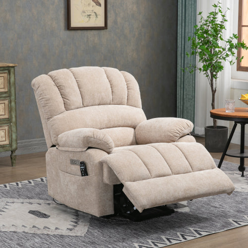 FFH 23" Seat Width and High Back Large Size Beige Chenille Power Lift Recliner Chair with 8-Point Vibration Massage and Lumbar Heating
