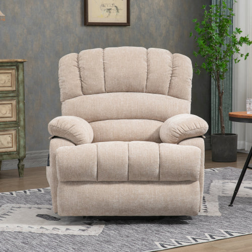 FFH 23" Seat Width and High Back Large Size Beige Chenille Power Lift Recliner Chair with 8-Point Vibration Massage and Lumbar Heating