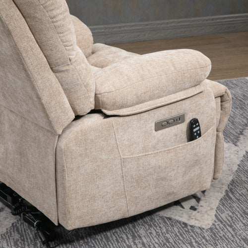 FFH 23" Seat Width and High Back Large Size Beige Chenille Power Lift Recliner Chair with 8-Point Vibration Massage and Lumbar Heating