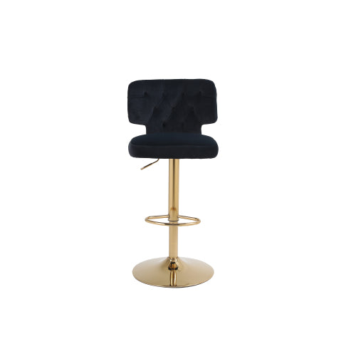 FFH Modern Barstools Bar Height, Swivel Velvet Bar Stool Counter Height Bar Chairs Adjustable Tufted Stool with Back& Footrest for Home Bar Kitchen Island Chair (Black, Set of 2)