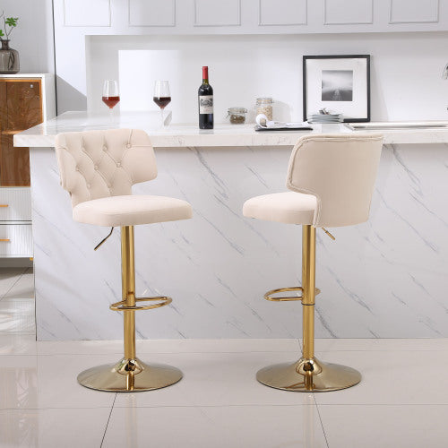 FFH Modern Barstools Bar Height, Swivel Velvet Bar Stool Counter Height Bar Chairs Adjustable Tufted Stool with Back& Footrest for Home Bar Kitchen Island Chair (Black, Set of 2)