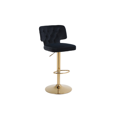 FFH Modern Barstools Bar Height, Swivel Velvet Bar Stool Counter Height Bar Chairs Adjustable Tufted Stool with Back& Footrest for Home Bar Kitchen Island Chair (Black, Set of 2)
