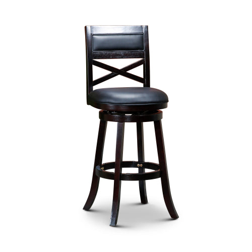 FFH 30" Bar Height X-Back Swivel Stool, Espresso Finish, Black Leather Seat