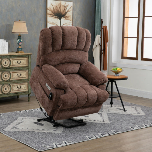 FFH 23" Seat Width and High Back Large Size Beige Chenille Power Lift Recliner Chair with 8-Point Vibration Massage and Lumbar Heating