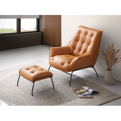 FFH Accent Chair & Ottoman, Sandstone Top Grain Leather
