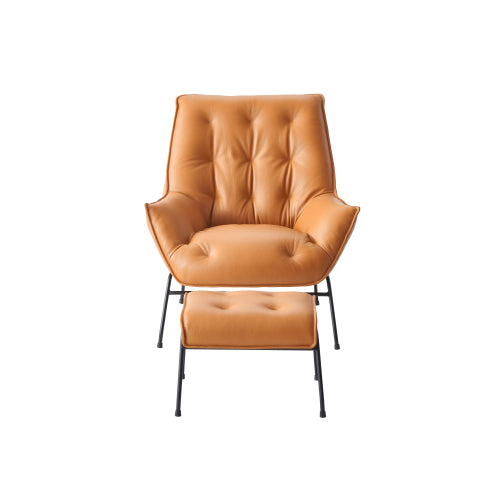 FFH Accent Chair & Ottoman, Sandstone Top Grain Leather