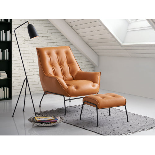 FFH Accent Chair & Ottoman, Sandstone Top Grain Leather