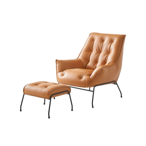 FFH Accent Chair & Ottoman, Sandstone Top Grain Leather
