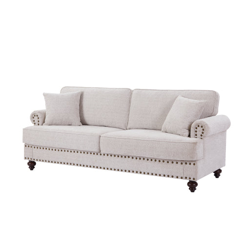 FFH Mid-Century Upholstered Sofa Couch, 3 Seater Sofa with Nailhead, 82" Chenille Living Room Sofa, Lake Green