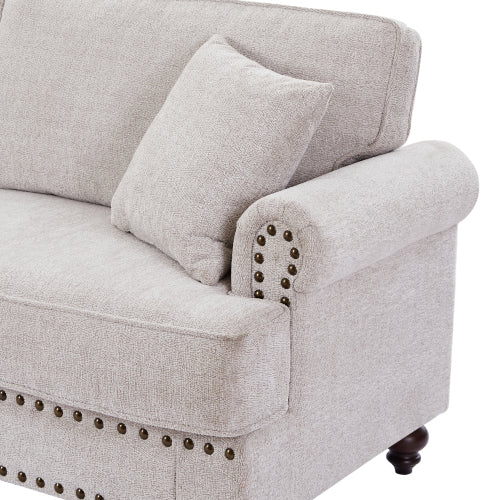 FFH Mid-Century Upholstered Sofa Couch, 3 Seater Sofa with Nailhead, 82" Chenille Living Room Sofa, Lake Green