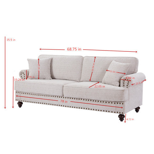 FFH Mid-Century Upholstered Sofa Couch, 3 Seater Sofa with Nailhead, 82" Chenille Living Room Sofa, Lake Green