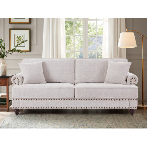 FFH Mid-Century Upholstered Sofa Couch, 3 Seater Sofa with Nailhead, 82" Chenille Living Room Sofa, Lake Green