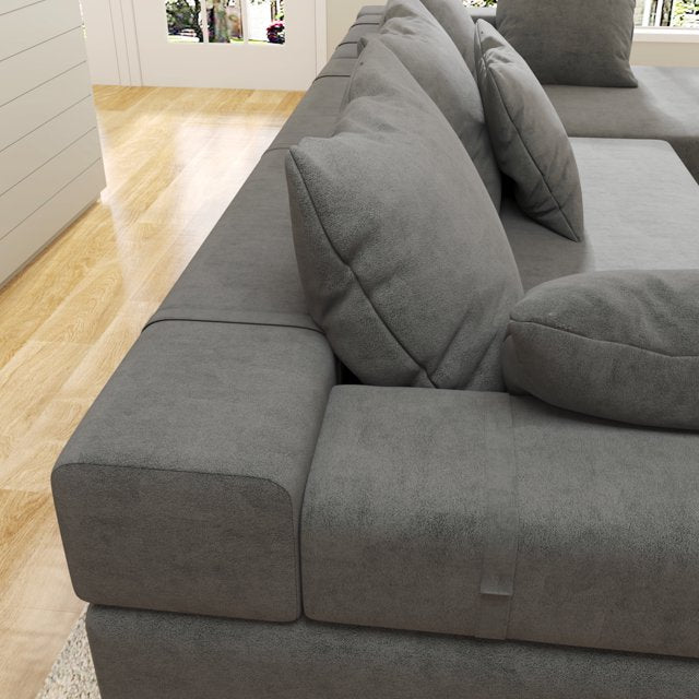 FFH Upholstered Sectional Sofa, Modern Convertible Modular Sofa Set with 6 Pillows, 108" L Shaped Sofa Couch, 2 Pieces Living Room Furniture Set, Gray