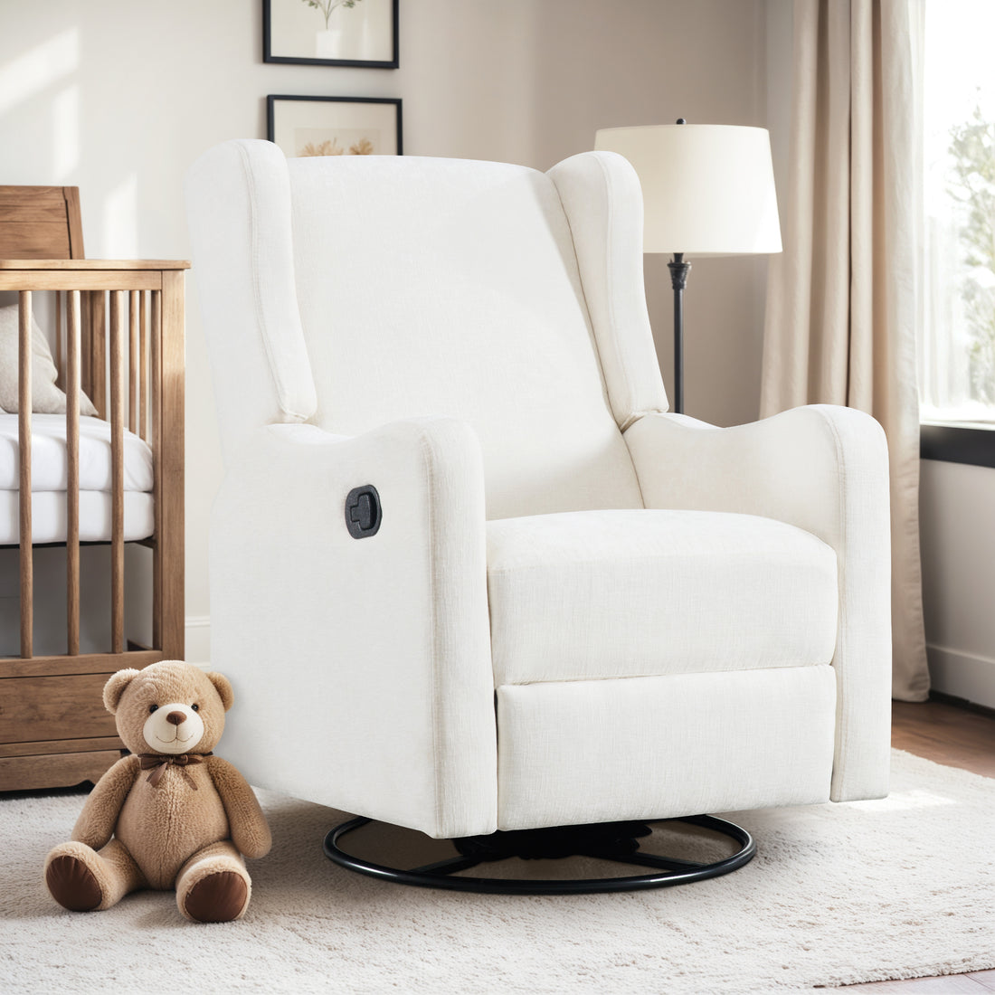 FFH Wingback Swivel Recliner, Glider Rocking Chair for Living Room, Nursery Rocker, Beige Chenille