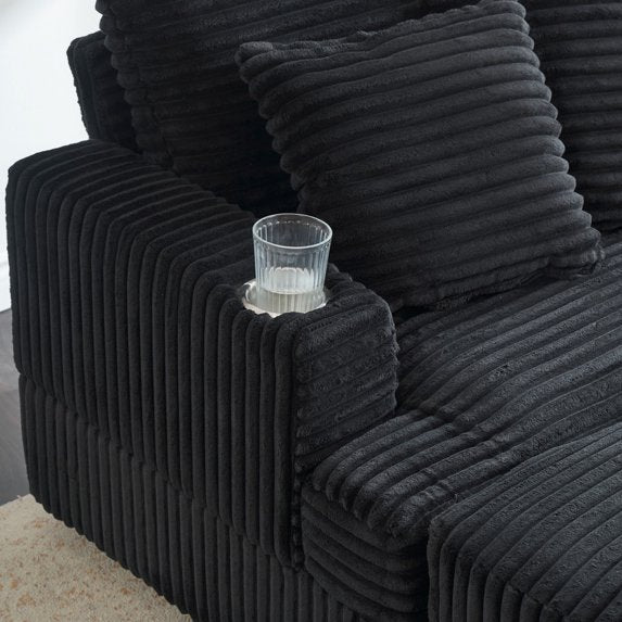 FFH Oversized Chair with Ottoman, Modern Accent Chair with Cup Holder, Corduroy Single Sofa Reading Chair for Living Room, Bedroom, Office