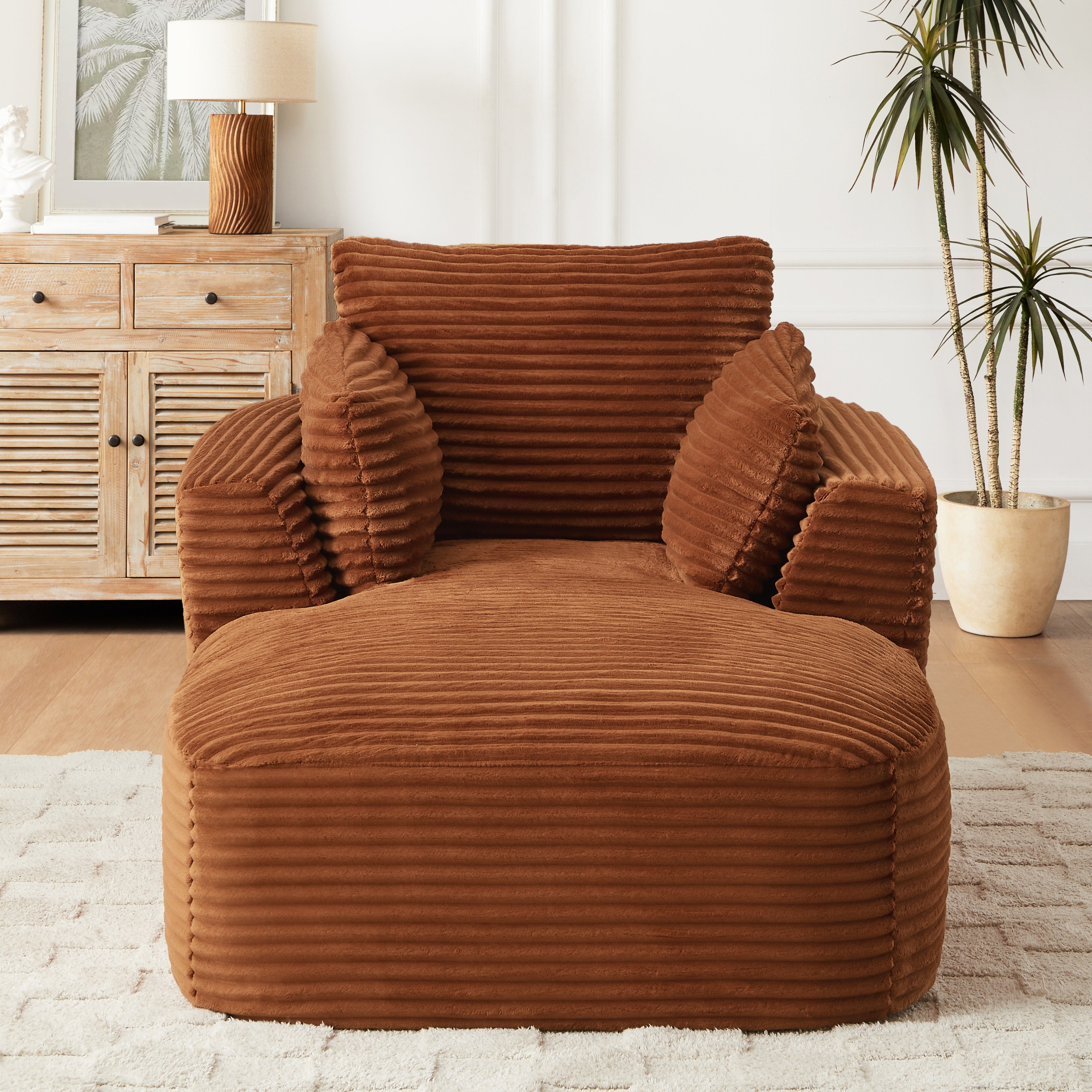 FFH Chaise Lounge Indoor, Cozy Lounge Chair Sleeper Sofa for Adults, No Assembly Required, Orange Corduroy