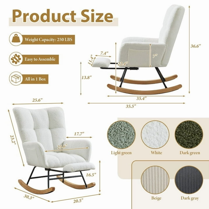 FFH Nursery Rocking Chair,Rocker Recliner Chair with High Backrest,Teddy Upholstered Glider Rocker with Adjustable Footrest,Glider Recliner,Reading Chair for Bed Room