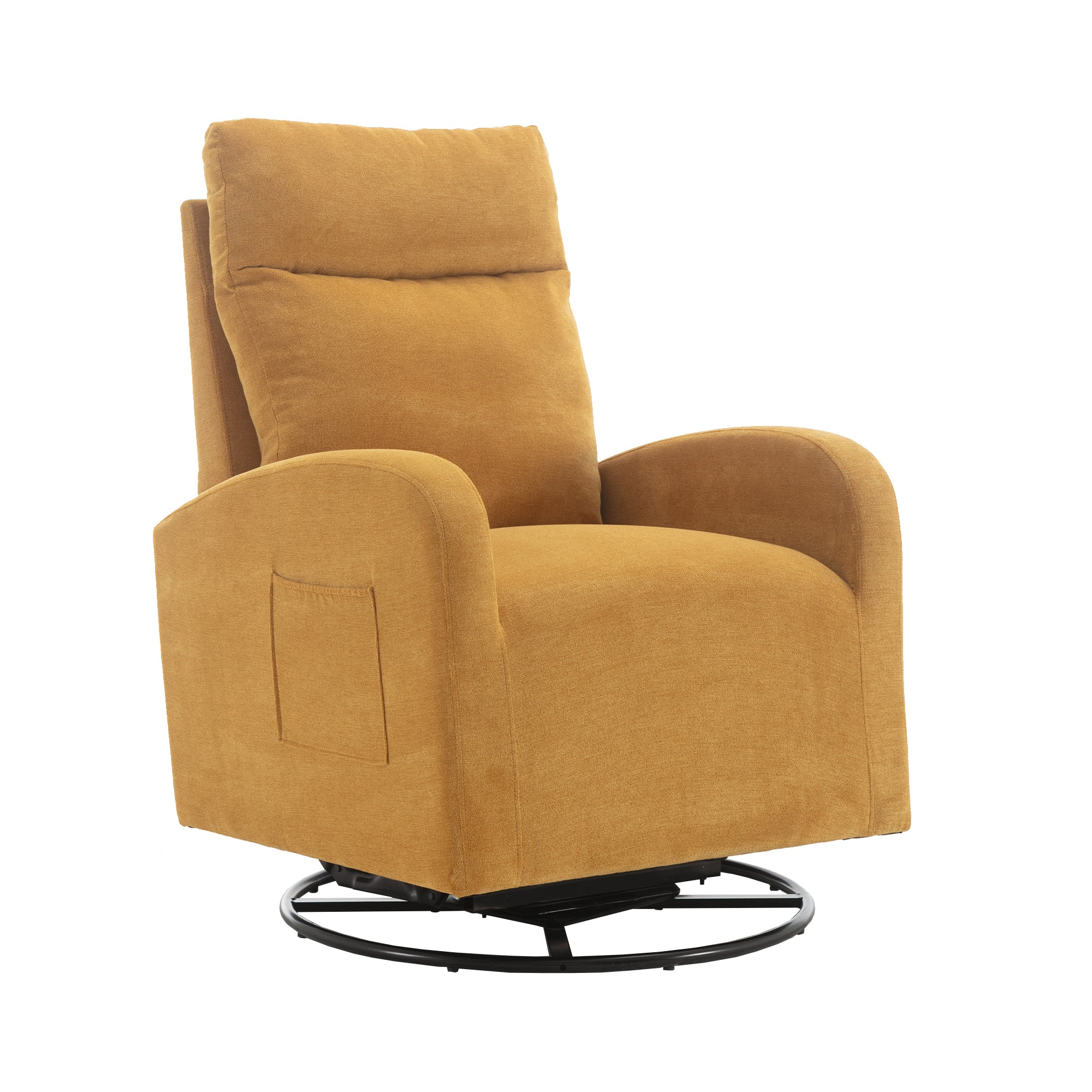 FFH Swivel Glider for Nursery, Comfy Swivel Rocking Glider Chair with Comfortable Headrest and Lumbar Pillow, Yellow Velvet